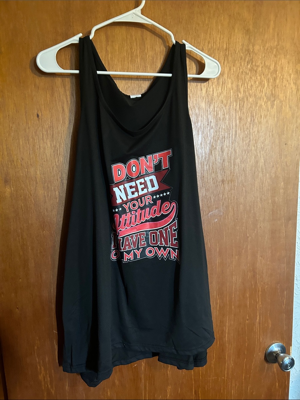 Graphic Black Tank Top with Red & White Slogan